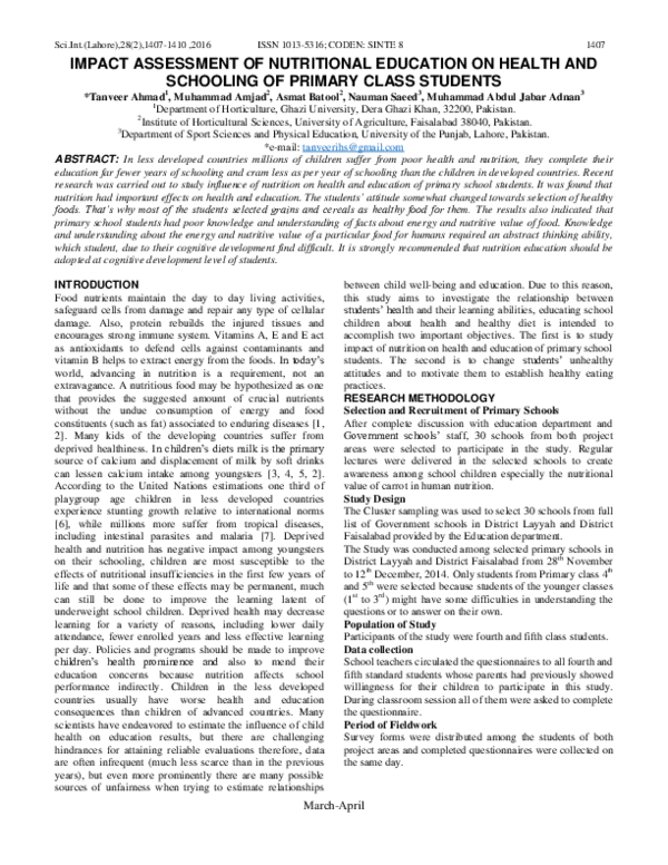 (PDF) IMPACT ASSESSMENT OF NUTRITIONAL EDUCATION ON HEALTH AND ...