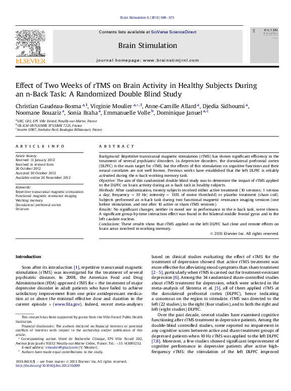 (PDF) Effect of Two Weeks of rTMS on Brain Activity in Healthy Subjects ...