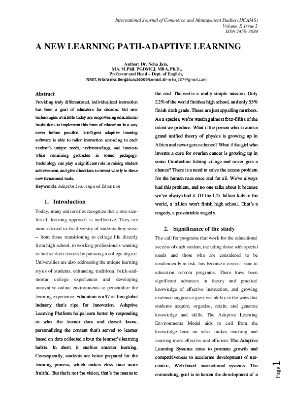 (PDF) A NEW LEARNING PATH-ADAPTIVE LEARNING