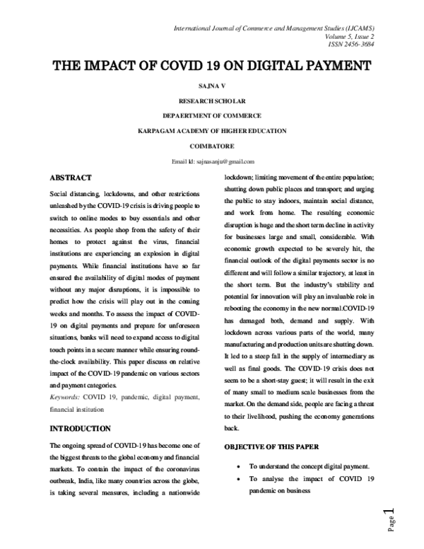 (PDF) THE IMPACT OF COVID 19 ON DIGITAL PAYMENT
