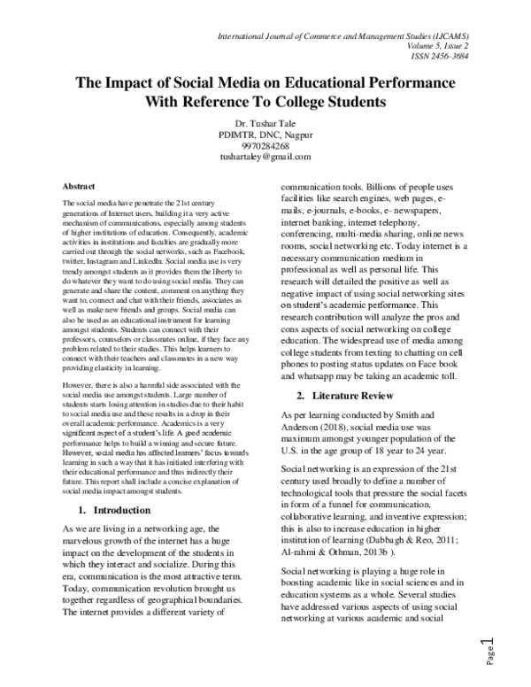 (PDF) The Impact of Social Media on Educational Performance With ...