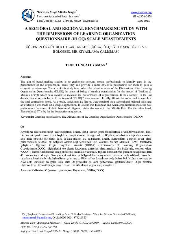 (PDF) A Sectoral and Regional Benchmarking Study with the Dimensions of ...
