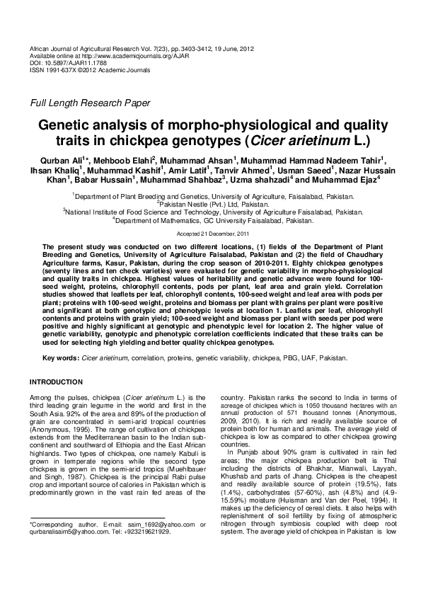 (PDF) Genetic analysis of morpho-physiological and quality traits in ...