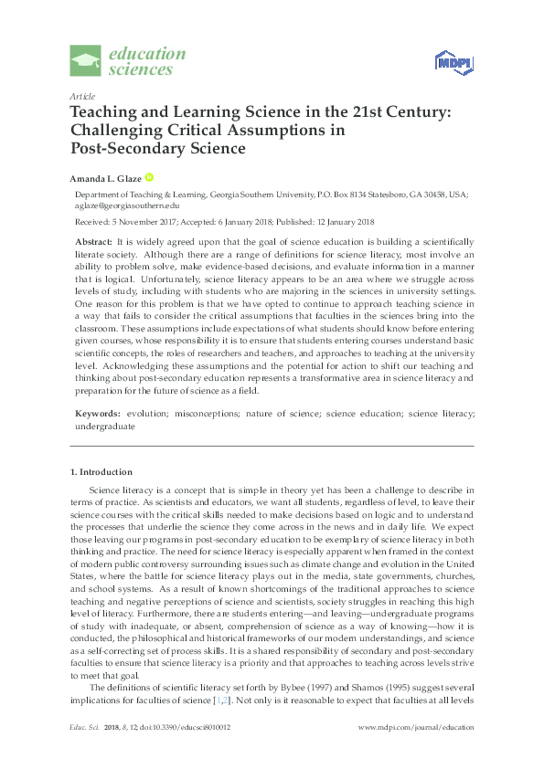(PDF) Teaching and Learning Science in the 21st Century: Challenging ...