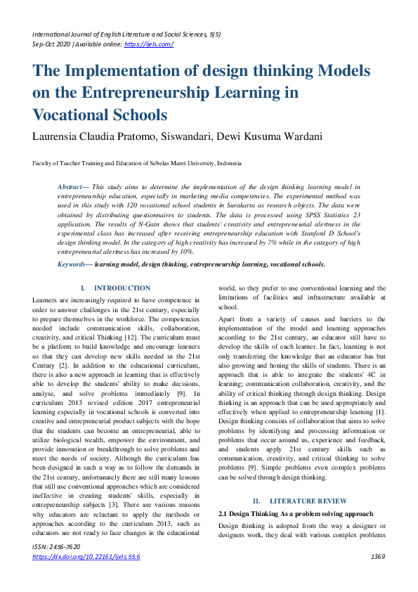 (PDF) The Implementation of design thinking Models on the ...