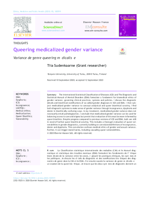 (PDF) Queering medicalized gender variance