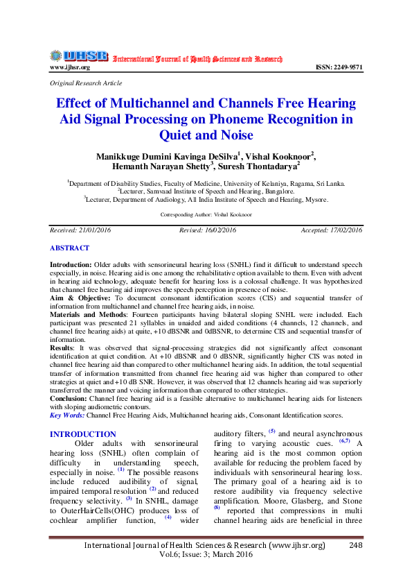 (PDF) Effect of Multichannel and Channels Free Hearing Aid Signal ...