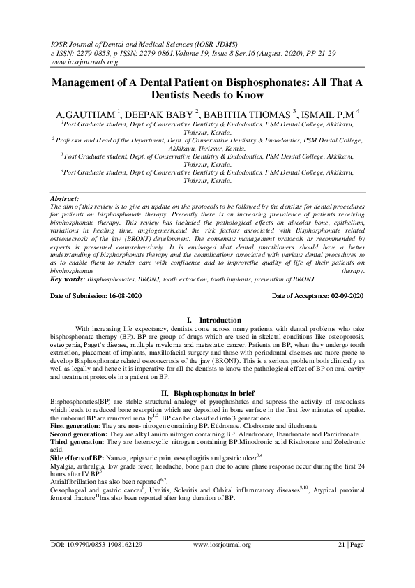 (PDF) Management of A Dental Patient on Bisphosphonates: All That A ...