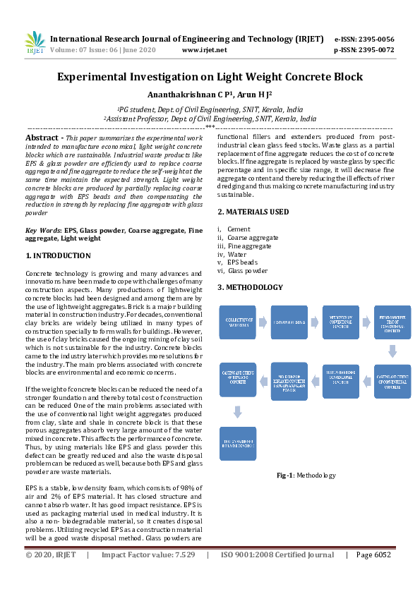 (PDF) Experimental Investigation on Light Weight Concrete Block