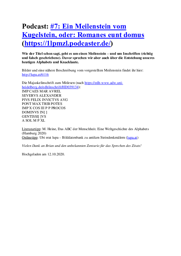 (PDF) Podcast 7 Ein Meilenstein vom Kugelstein, oder Romanes eunt domus (https//1lpmzl