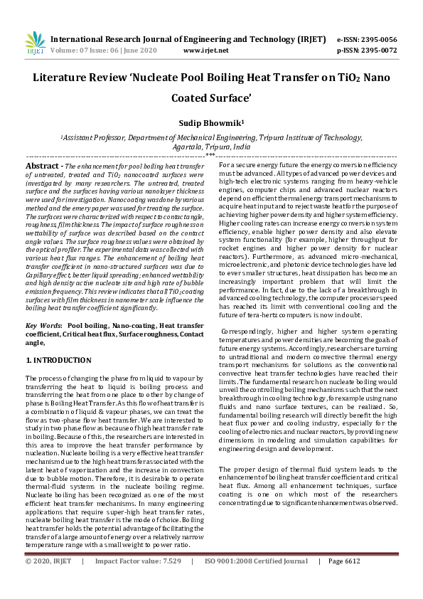 (PDF) IRJET- Literature Review 'Nucleate Pool Boiling Heat Transfer on ...