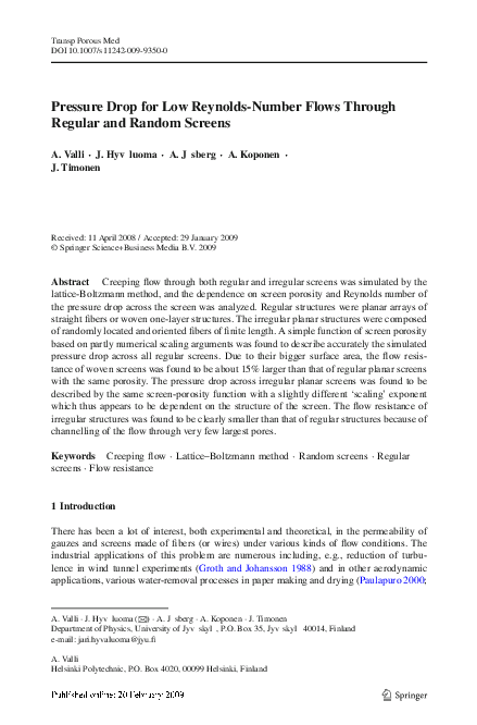 (PDF) Pressure drop for low Reynolds number flows through regular and ...