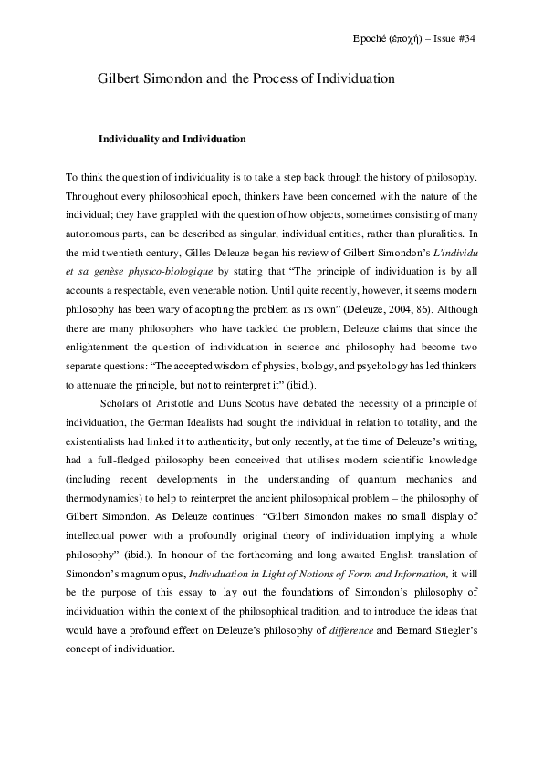 (PDF) Gilbert Simondon and the Process of Individuation
