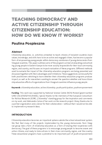 (PDF) Teaching Democracy and Active Citizenship through Citizenship ...