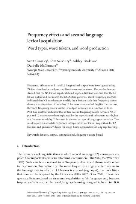 (PDF) Frequency effects and second language lexical acquisition: Word ...