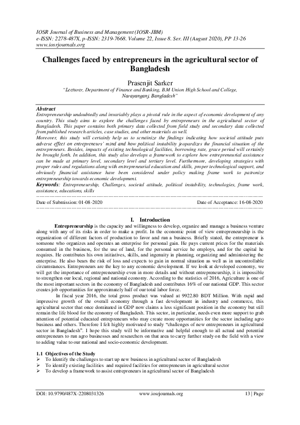 (PDF) Challenges faced by entrepreneurs in the agricultural sector of ...
