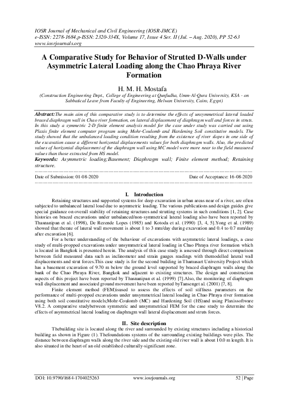 (PDF) A Comparative Study for Behavior of Strutted D-Walls under ...