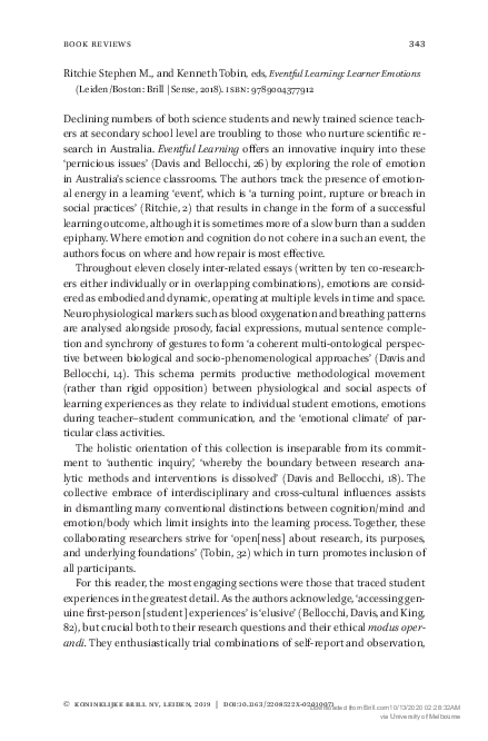 (PDF) Eventful Learning: Learner Emotions, edited by Ritchie Stephen M ...