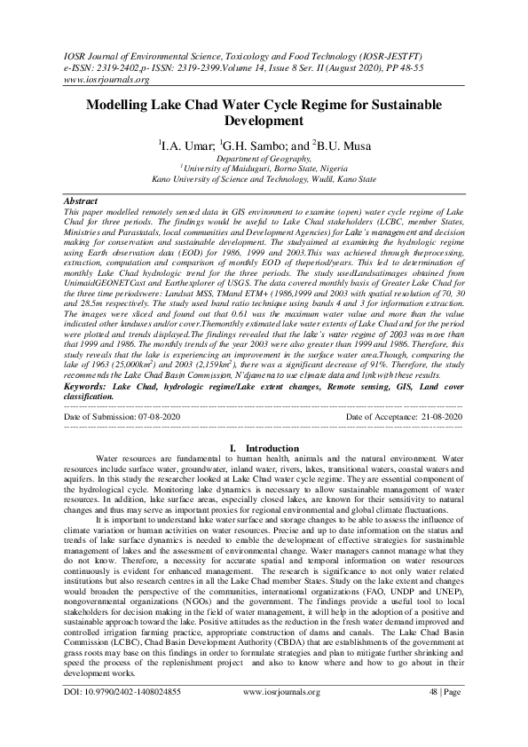 (PDF) Modelling Lake Chad Water Cycle Regime for Sustainable ...