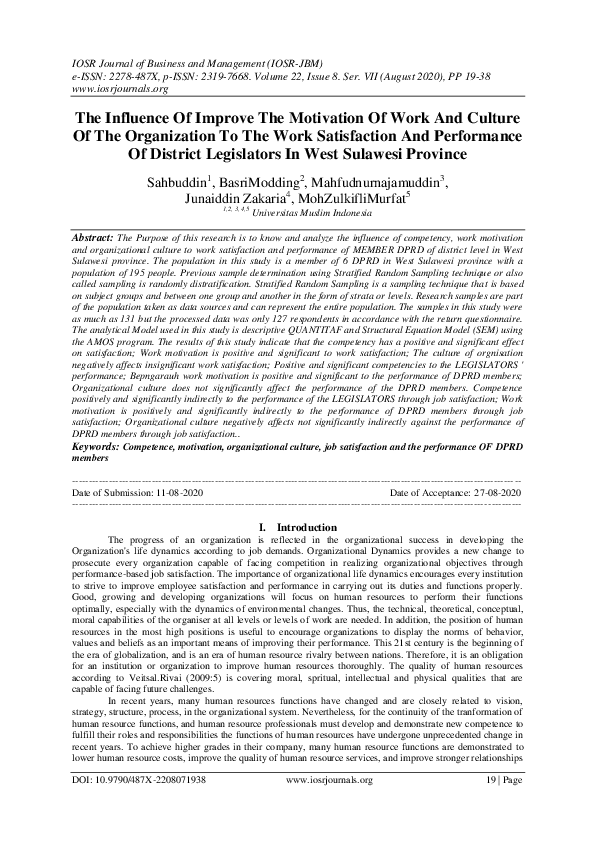 (PDF) The Influence Of Improve The Motivation Of Work And Culture Of ...