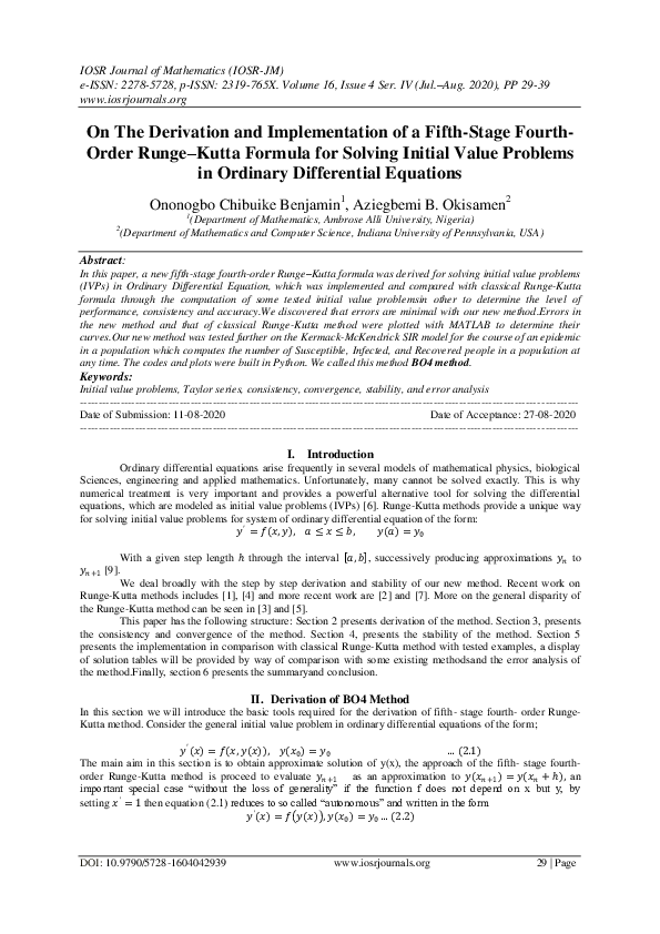 (PDF) On The Derivation and Implementation of a FifthStage Fourth