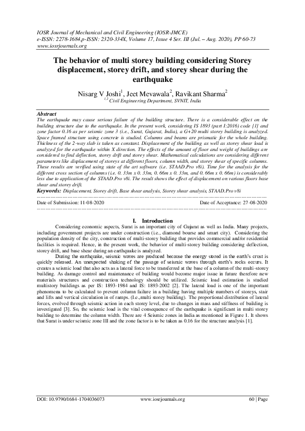 (PDF) The behavior of multi storey building considering Storey ...