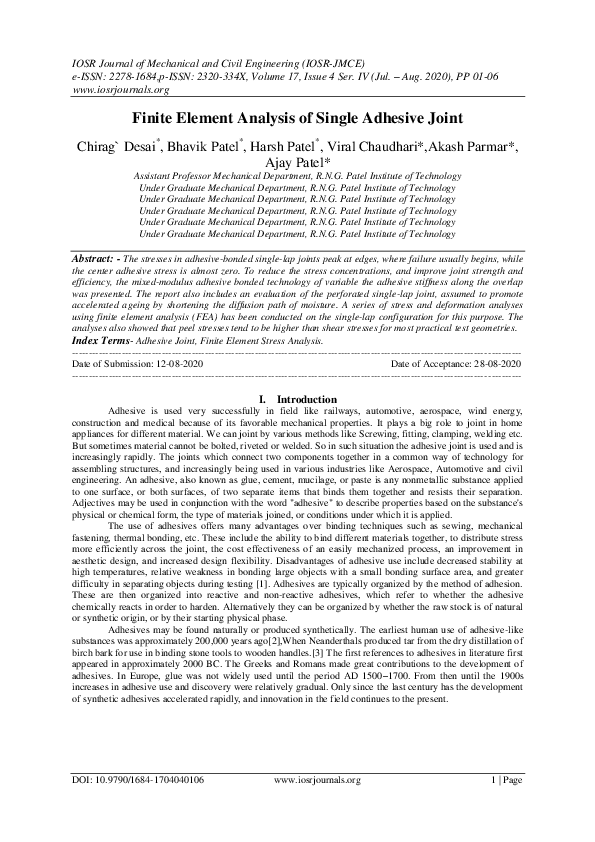 (PDF) Finite Element Analysis of Single Adhesive Joint