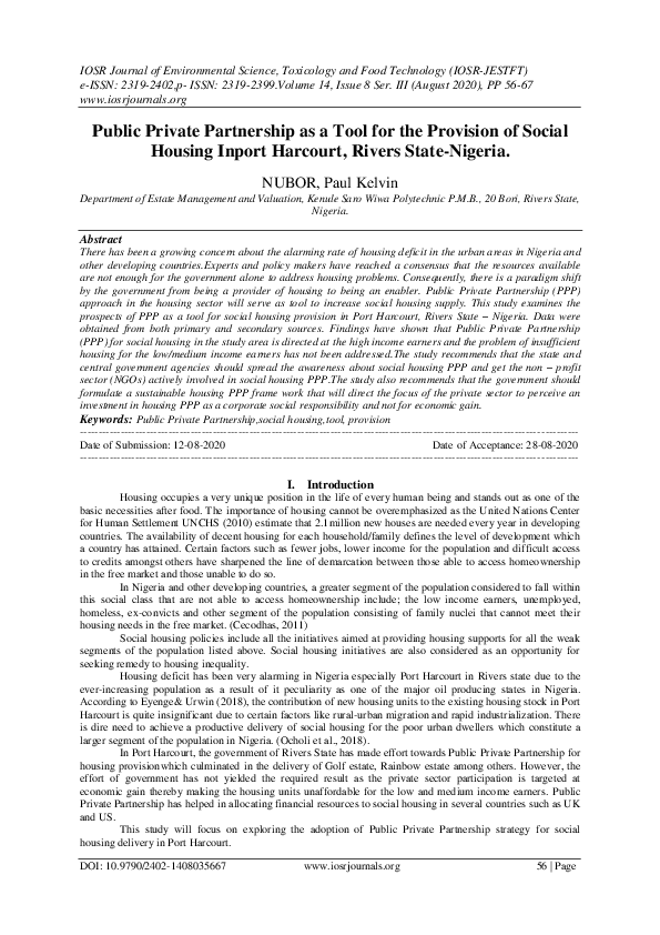 (PDF) Public Private Partnership as a Tool for the Provision of Social ...