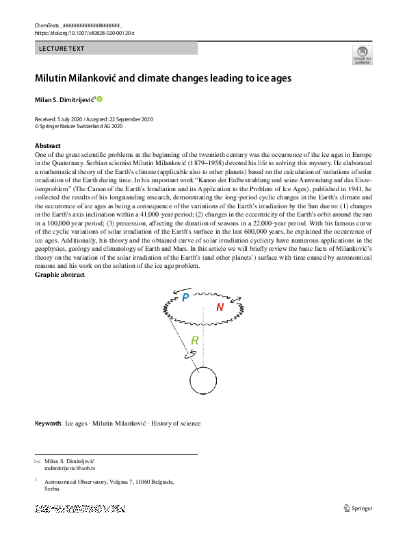 (PDF) Milutin Milanković and climate changes leading to ice ages