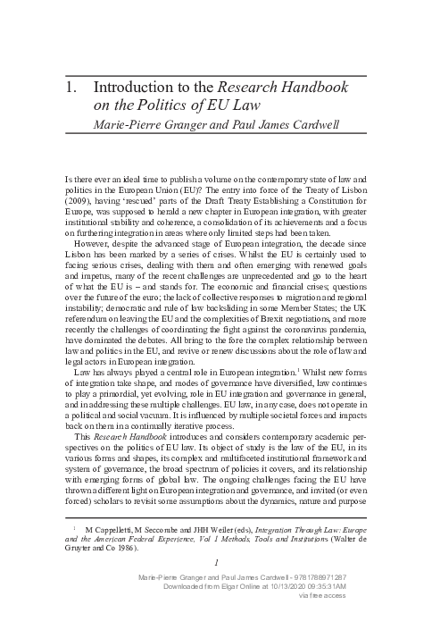 (PDF) Introduction to the Research Handbook on the Politics of EU Law