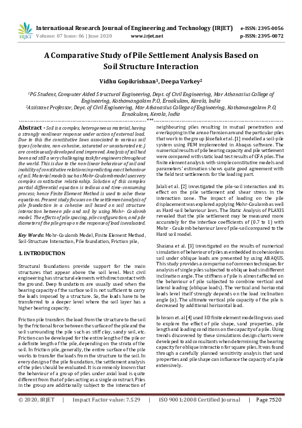 (PDF) IRJET- A Comparative Study of Pile Settlement Analysis Based on ...