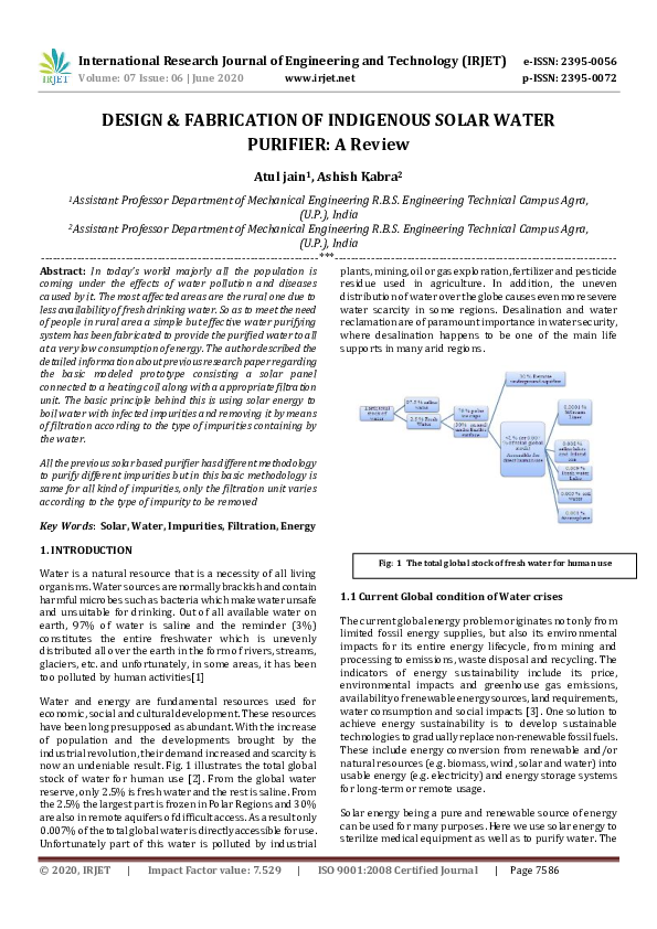 (PDF) IRJET DESIGN & FABRICATION OF INDIGENOUS SOLAR WATER PURIFIER A