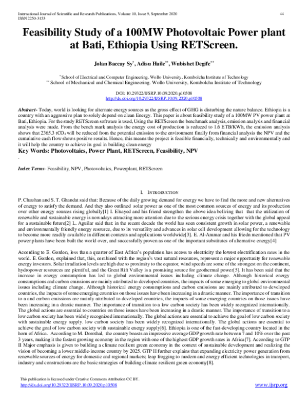 (PDF) Feasibility Study of a 100MW Photovoltaic Power plant at Bati ...