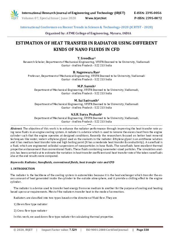 (PDF) IRJET- ESTIMATION OF HEAT TRANSFER IN RADIATOR USING DIFFERENT ...