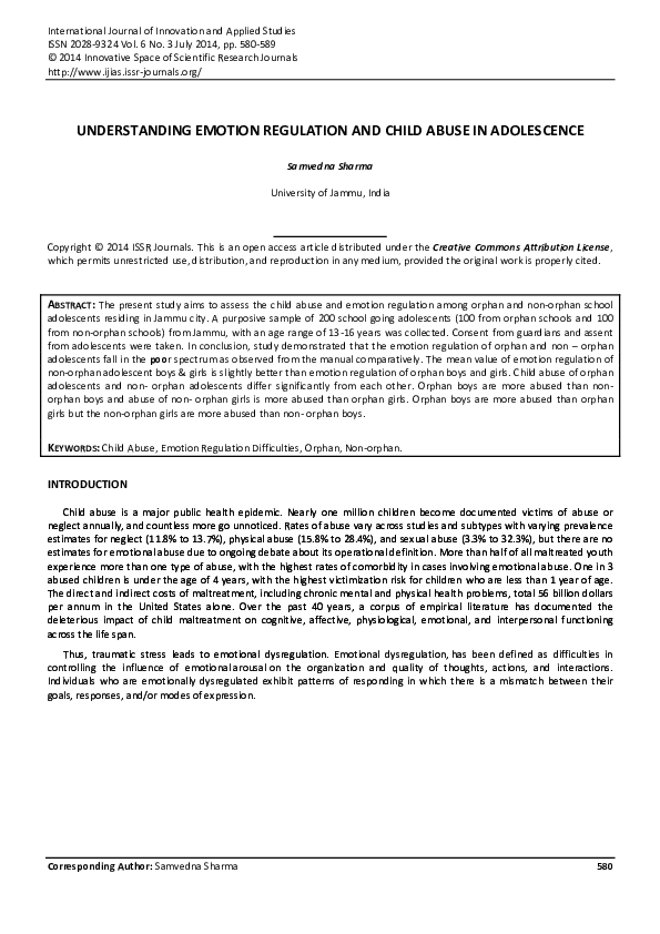 (PDF) UNDERSTANDING EMOTION REGULATION AND CHILD ABUSE IN ADOLESCENCE
