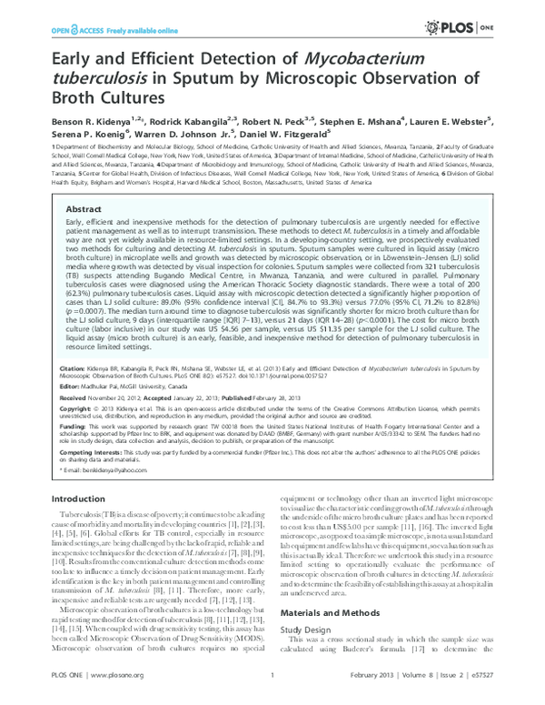 (PDF) Early and Efficient Detection of Mycobacterium tuberculosis in ...