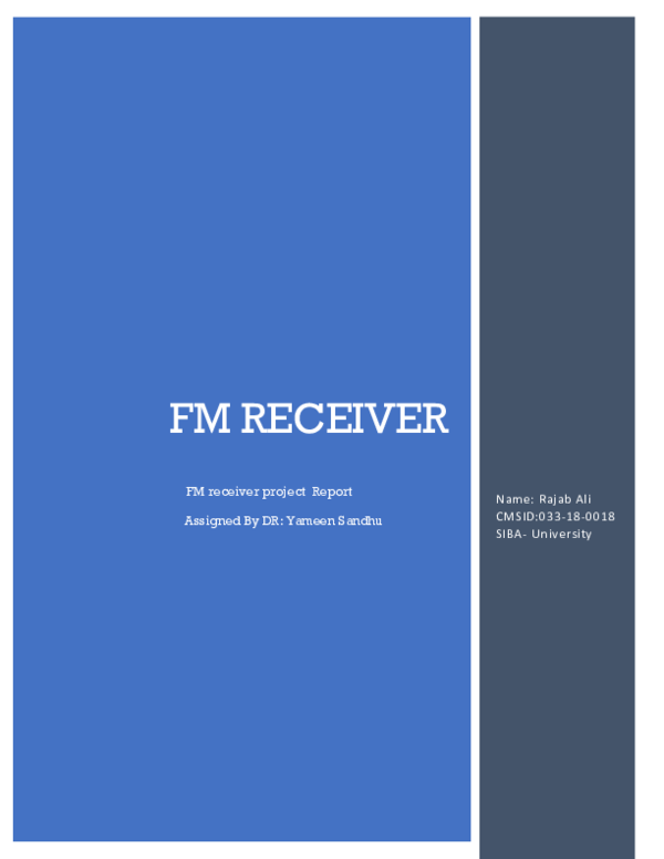 (PDF) FM RECEIVER FM receiver project Report innovation. pk