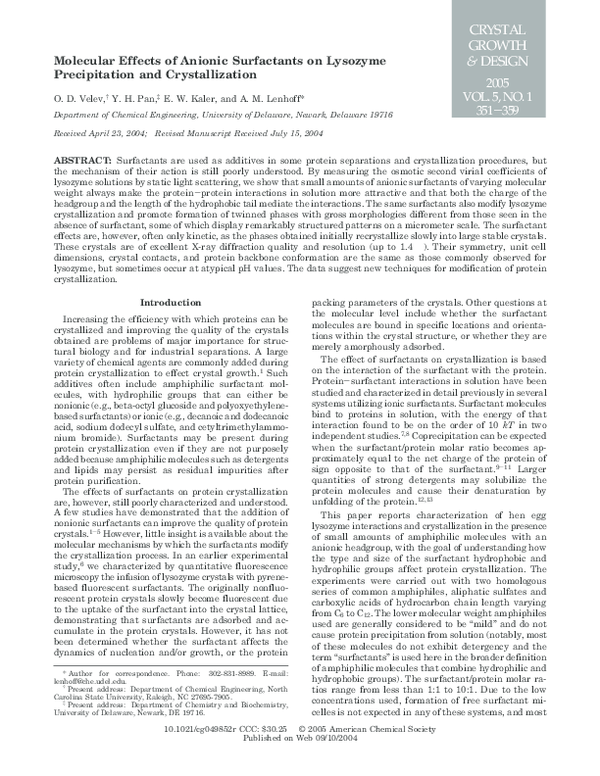 (PDF) Molecular Effects of Anionic Surfactants on Lysozyme ...