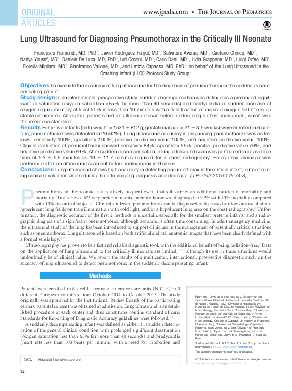 (PDF) Lung Ultrasound for Diagnosing Pneumothorax in the Critically Ill ...