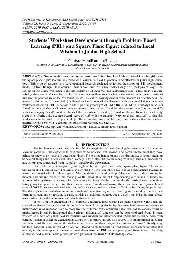 (PDF) Students' Worksheet Development through Problem-Based Learning ...