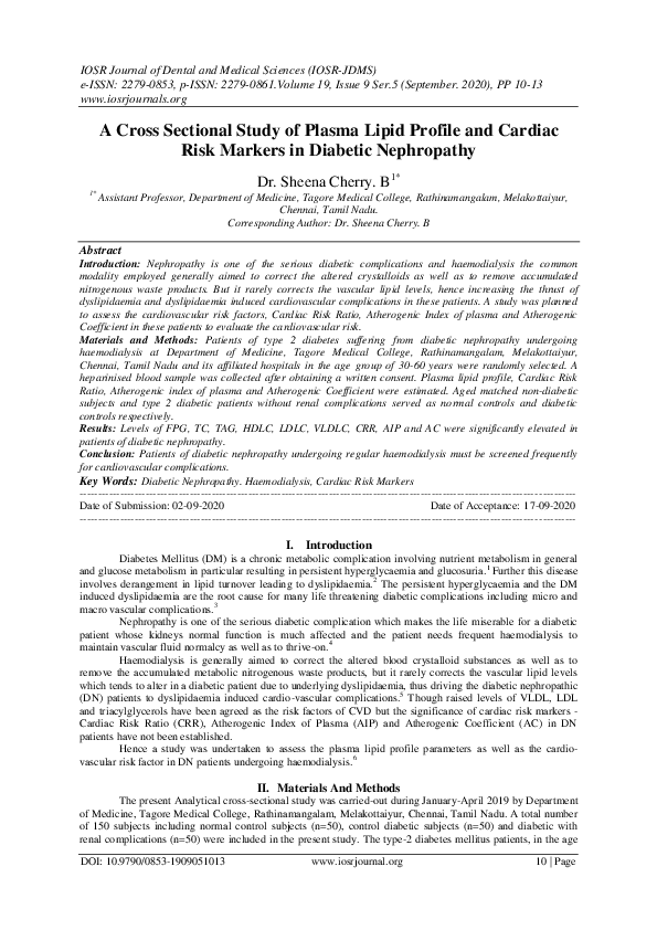 (PDF) A Cross Sectional Study of Plasma Lipid Profile and Cardiac Risk ...