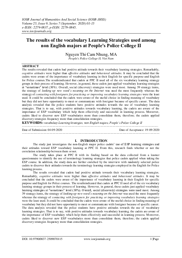 (PDF) The results of the vocabulary Learning Strategies used among non ...