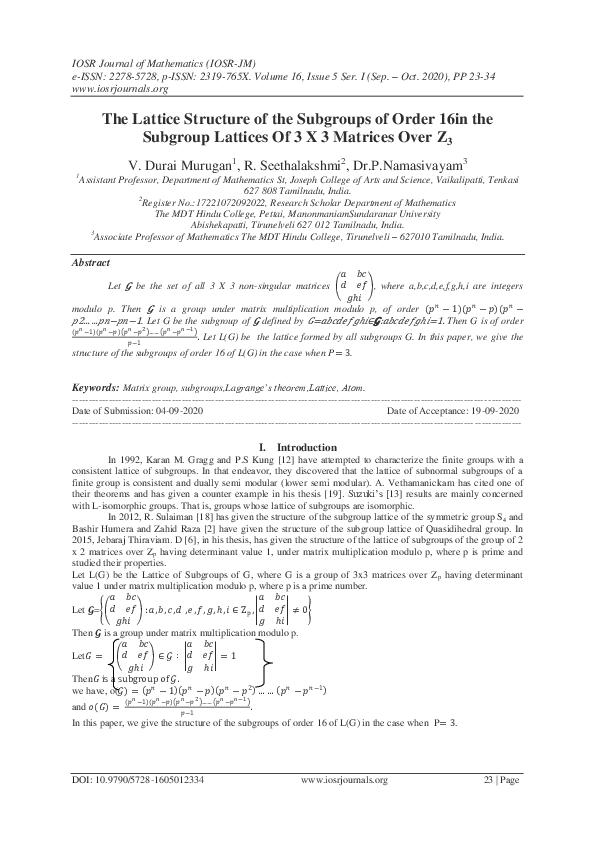 (PDF) Subgroups of Order 16 in Z3 Matrix Lattices