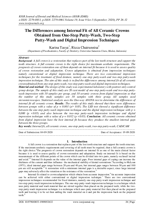 (PDF) The Differences among Internal Fit of All Ceramic Crowns Obtained
