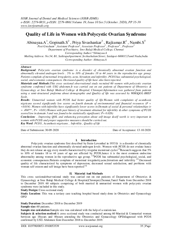 (PDF) Quality of Life in Women with Polycystic Ovarian Syndrome