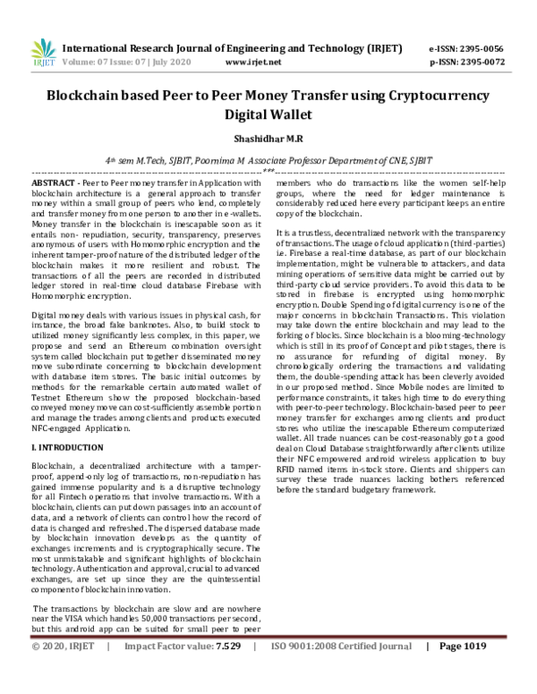 (PDF) IRJET- Blockchain based Peer to Peer Money Transfer using ...