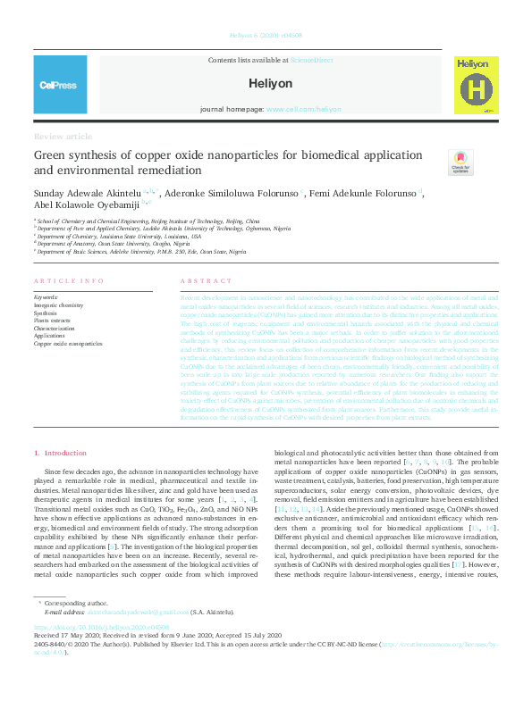 (PDF) Green synthesis of copper oxide nanoparticles for biomedical ...