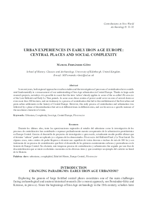 (PDF) Urban experiences in Early Iron Age Europe: Central places and ...
