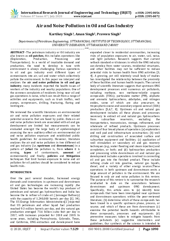 (PDF) IRJET- Air and Noise Pollution in Oil and Gas Industry