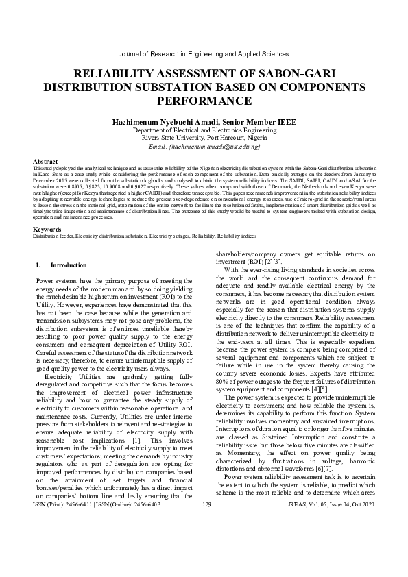 (PDF) Reliability Assessment of Sabon-Gari Distribution Substation ...